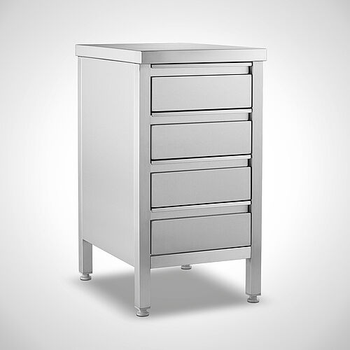 Stainless steel drawer unit with 4 drawers type ASL-4, art. no. 21.00.08.71, without rear worktop upstand