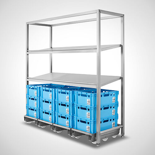 Stainless steel combination rack (storage rack) type LR-E/U 2/4/4, art. no. 39.01.01.14 with optional top frame 