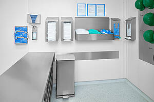 Edelstahl Spendersysteme für Einweg-Bekleidung oder Ausrüstung, z.B. Universalspender für Seifen- bzw. Desinfektionsmittel, ID 24-63118 | Mohn GmbH