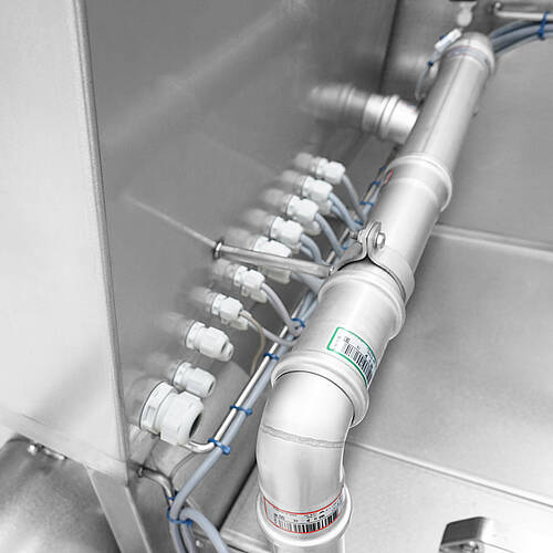 Dreh-Wechselkorb-Waschanlage Typ DWWA-Highline mit Wechselkorb-System, Art.-Nr. 11.10.03.31, Detail Verrohrung 