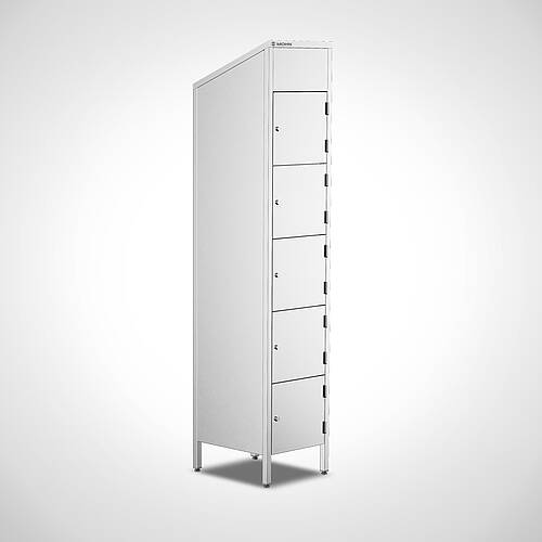 Abschließbarer Brotzeitschrank (Vesperschrank) aus Edelstahl Typ BZS 1/5 (1 Abteil mit 5 Fächern), Art.-Nr. 29.00.00.92 