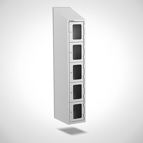 Wall-mounted stainless steel compartment locker with acrylic glass doors, type FSA5-WH-VA-EU, 1 compartment with 300 mm compartment width, item no. 46.10.05.40 