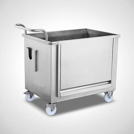 Stainless steel collection trolley for transporting hazardous substances/chemicals or waste/laundry bags | Mohn GmbH