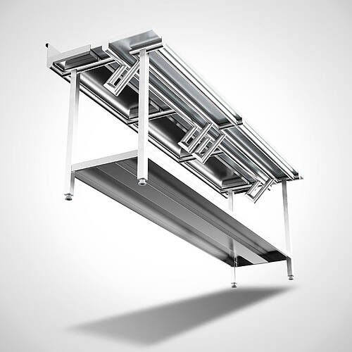 Ergonomischer Stufenarbeitstisch Highline aus Edelstahl mit weißer HDPE-Platte Typ SAH-B 240-70 HL, Art.-Nr. 30.00.06.78 