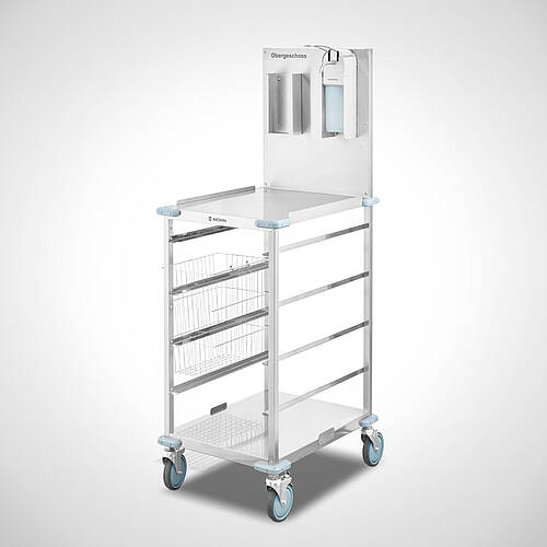 Stainless steel patient care trolley (bandage trolley) type PFW-4/523-668 for professional patient care, Id-No. 25-12562 