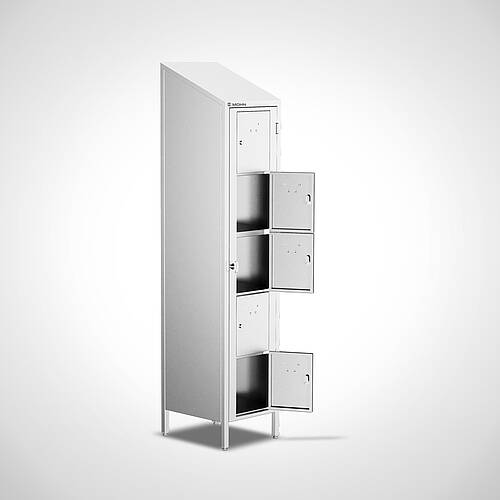 Abschließbarer Brotzeitschrank (Vesperschrank) aus Edelstahl Typ BZS 1/5 (1 Abteil mit 5 Fächern), Art.-Nr. 29.00.00.92 