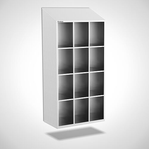 Open compartment locker made of stainless steel type FS4-WH-VA-EU-O-3-3 with 3 compartments in 300 mm compartment width, art. no. 45.10.06.24 