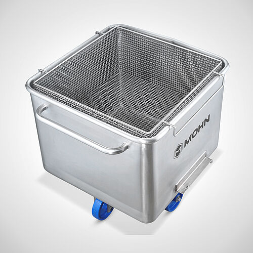 Sieve insert made of stainless steel wire mesh type SES-MD 10-10, height: 250 mm, Art. No. 41.00.00.47, suitable for standard trolleys according to DIN 9797