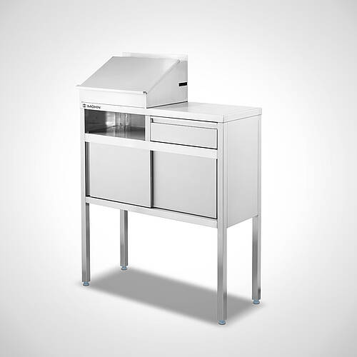 Stehpultschrank (Etikettendruckerschrank) aus Edelstahl Typ SPG-SZ-S-110-43-SONDER, ID 24-63191