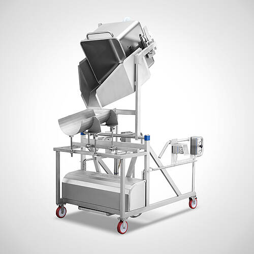Fahrbarer Swing-Loader Typ SL-HBW-F 350-1400 mit Spezialschütte zur Tumblerbeschickung, ID 25-62144-1.1 