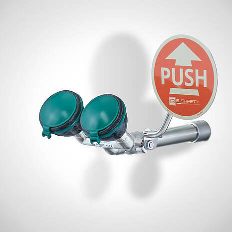 Premium wall-mounted safety eye wash with two shower heads | Mohn GmbH 
