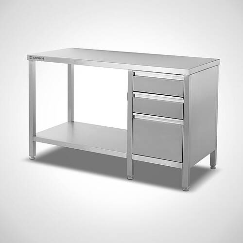 Stainless steel work table type AT-B-SR 140/60 with intermediate shelf & without rear upstand, item no. 20.00.08.80 