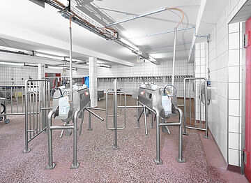 Personnel hygiene station in slaughterhouse and cutting plant for pigs (meat products industry) | Mohn GmbH