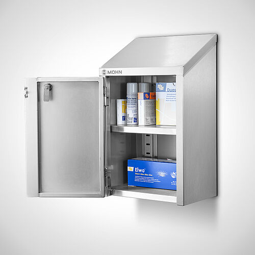 Erste-Hilfe-Schrank Typ EHS-20-SD, Art.-Nr. 21.00.18.01 in Schrägdach-Ausführung mit optionaler Füllung gemäß DIN13157 