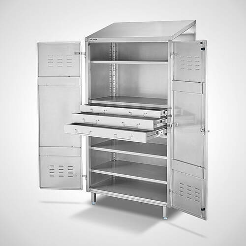Werkstatt-Ablageschrank aus Edelstahl mit 3 Schubladen Typ WZ-ASD-S 111-62 SON, ID 25-61511 