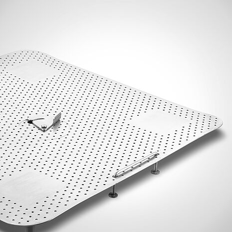 Quadratic sieve (perforated metal plate) for meat trolleys and bins | Mohn Company Germany