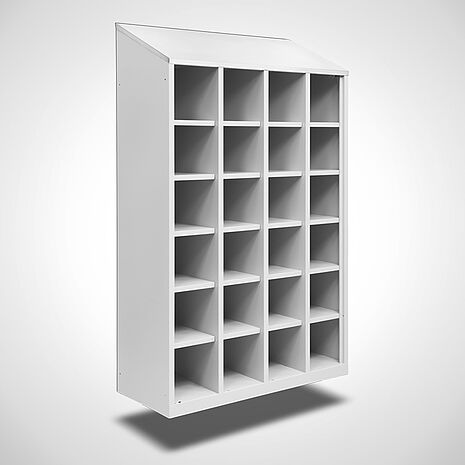 Fächerschrank, wandhängend ohne Türen, mit 6 Fächern übereinander