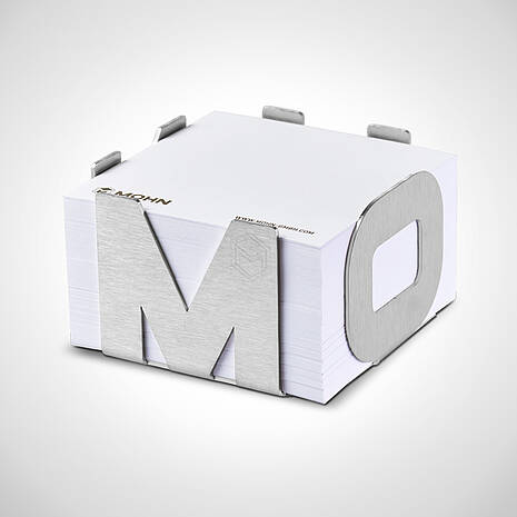 Zettelbox aus Edelstahl mit Notizblock | Mohn GmbH