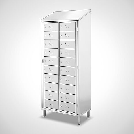 Wäsche-Ausgabeschrank aus Edelstahl rostfrei auf Standfüßen | Mohn GmbH