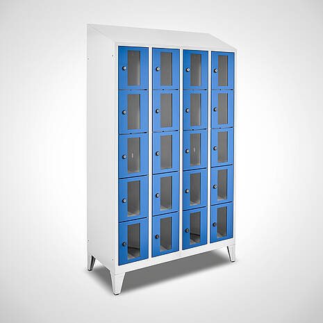 Fächerschrank mit Türen aus pulverbeschichtetem Stahlblech mit Acrylglastüren | Mohn GmbH