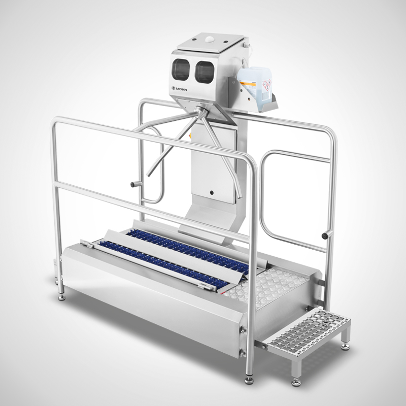 Sole cleaning hygiene station with hand disinfection and turnstile