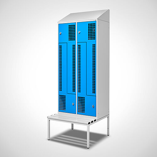 Z-shape locker with bench mounted below Type GSZ-SB-ST-EU 2.4, item no. 45.00.07.07 