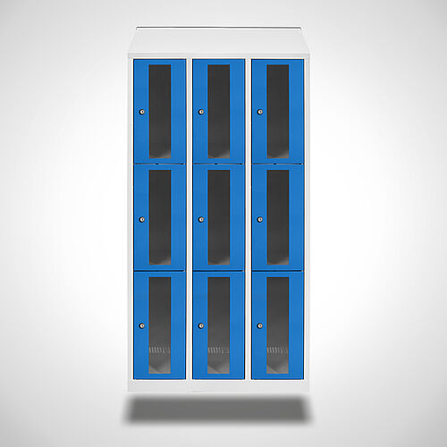Wall-mounted compartment cupboard with acrylic glass doors Type FSA3-WH-ST-EU 3 compartments with 300 mm compartment width, item no. 46.00.05.04 