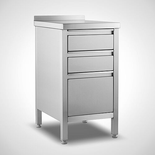 Stainless steel drawer unit with 3 drawers type ASL-3, art. no. 21.00.02.80, with rear worktop upstand 