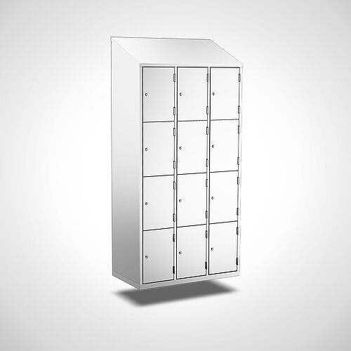 Wall-mounted compartment cupboard with doors made of stainless steel Type FS4-WH-VA-EU-G, 12 compartments with 300 mm compartment width, art. no. 45.10.05.24 