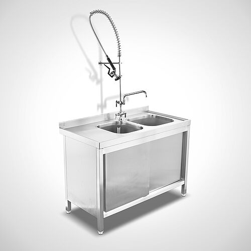 Sink unit cabinet with sliding doors Type SPS-2B with optionally dishwashing shower 