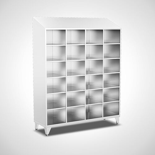 Compartment cupboard made of stainless steel without doors Typ FS6-AF-VA-EU-O, with 24 compartments - 400 mm compartment width, art. no. 45.10.06.77