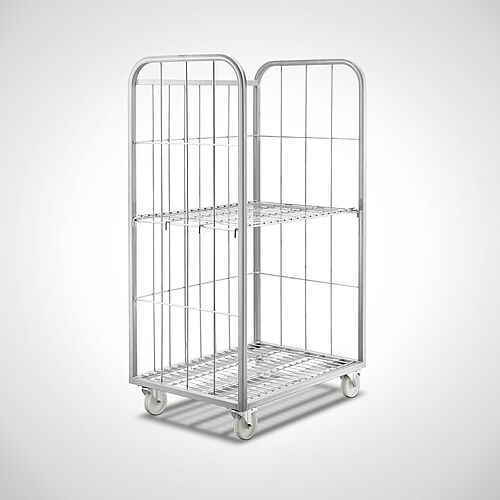 Laundry trolley (wire mesh trolley) made of stainless steel Type WAEW-96x70 SON with 1 hinged intermediate shelves, ID 21-61255 