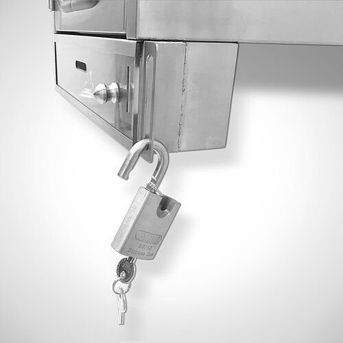 Lockout-Tagout- locks cabinet, Detail: padlock made of stainless steel 