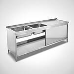 Sink unit cabinet with sliding doors Type SPS-2B (Drip-off surface area on the right) 
