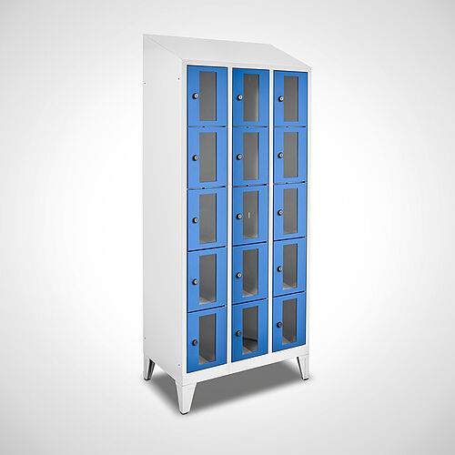 Compartment cupboard with acrylic glass doors Type FSA5-AF-ST-EU 3 compartments with 300 mm compartment width, item no. 46.00.05.54 