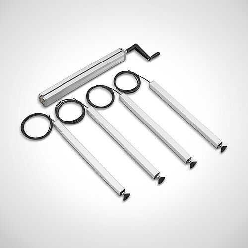 Komplettes Hubsystem mit manueller Handkurbel, Pumpe und 4 Lineareinheiten (liegend) 