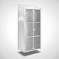 Wall-mounted storage cupboard with grid-doors, ID 20-61439 - left-side - doors closed