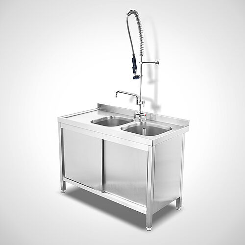 Sink unit cabinet with sliding doors Type SPS-2B with optionally dishwashing shower