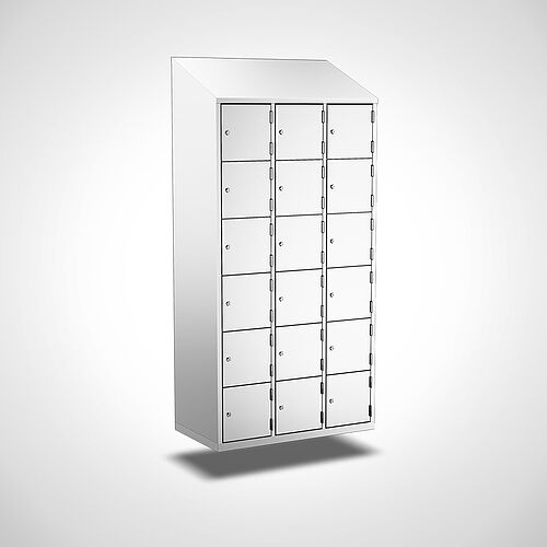 Wall-mounted compartment cupboard made of stainless steel, 18 compartments with 300 mm compartment width, art. no. 45.10.05.64 
