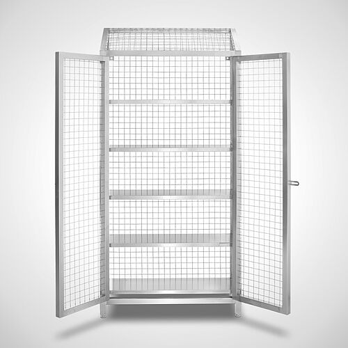 Storage cupboard (wire grate cupboard) Type ASD-Gitter-100-35 inside with 4 closed shelves