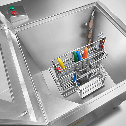 Knife basket pressure cleaner, Internal space: Holding device with big knife basket