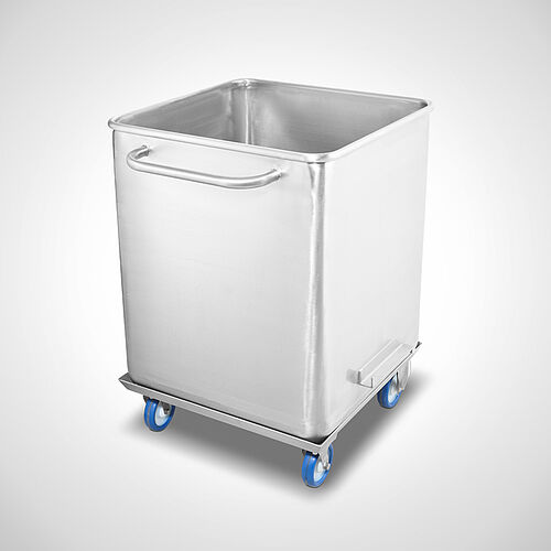 Lift- and tilting bin with hopper bottom type HBW-S-300-2-SON, Id. No. 22-62012-1 with trolley, Id. No. 22-62012-2 