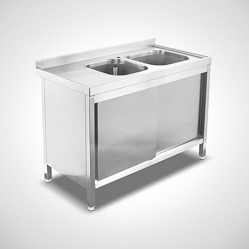 Sink unit cabinet with sliding doors Type SPS-2B (Small drip-off surface area on the left) 