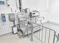Hygiene Station Type Check-In-Station II with external control cabinet and railing gate system with magnetic locking system, ID 20-63020 
