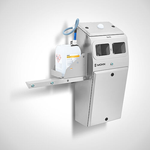 Soap dispenser with sensor-operated alarm-function, art. no. 10.00.33.32, passage direction from right to left 