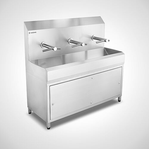 Edelstahl-Handwaschrinne auf Standfüßen Typ WR-SRS-DT 3/24V mit Dyson-Tap Armatur 
