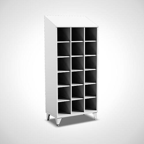 Compartment cupboard made of powder-coated sheet Type FS6-AF-ST-EU-O, 18 compartments in compartment width 300 mm, art. no. 45.00.06.74 