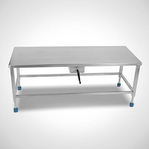 SYSTEM EXAMPLE: Stainless steel work table type AT with 4 linear units - manually operated using a hand crank 