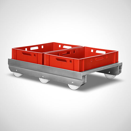 Stainless steel trolley for 2 side-by-side Euronorm containers type STR-D, art. no. 40.00.00.61