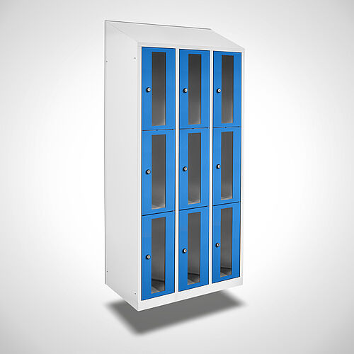 Wall-mounted compartment cupboard with acrylic glass doors Type FSA3-WH-ST-EU 3 compartments with 300 mm compartment width, item no. 46.00.05.04 